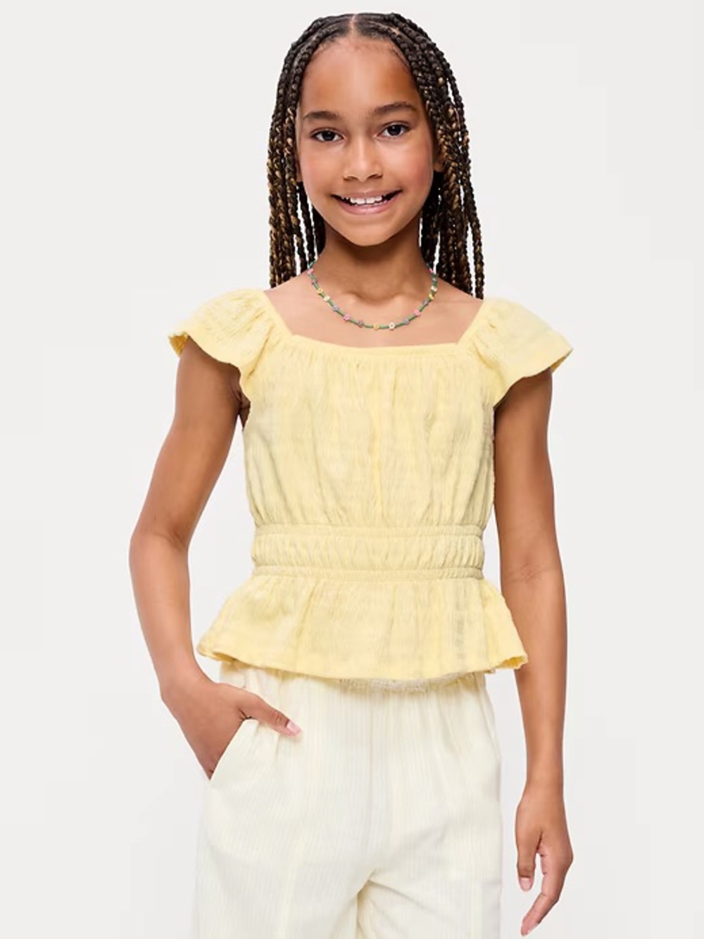 Old Navy Girls Yellow Smocked Peplum Top